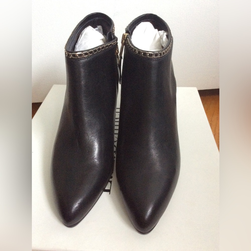 LK Bennett Black Leather Dusty Chain Ankle Boots Size 37 NWT